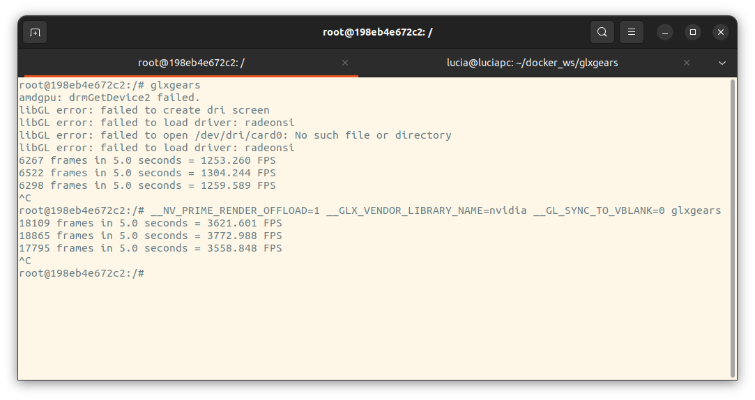 glxgears en docker